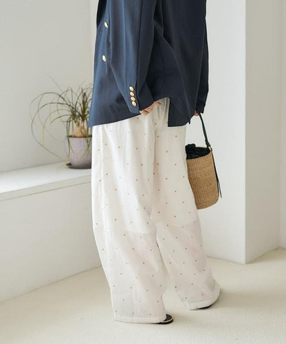 印度工藝拉梅亮點刺繡 鬆緊設計 可成套搭配 休閒褲