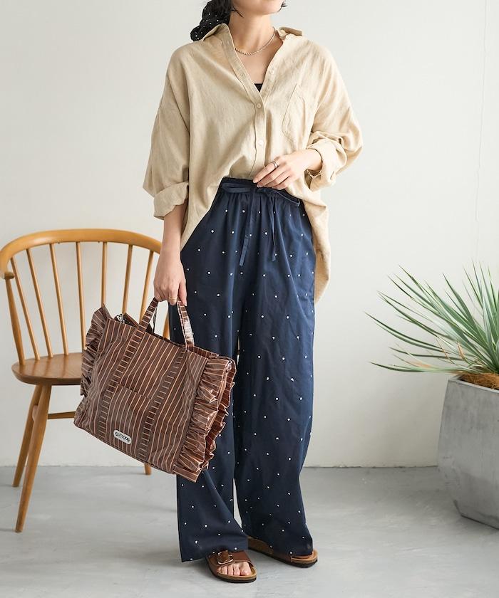 印度工藝拉梅亮點刺繡 鬆緊設計 可成套搭配 休閒褲