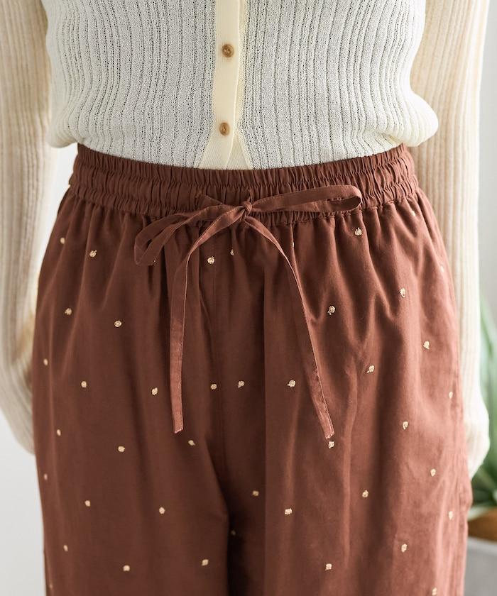 印度工藝拉梅亮點刺繡 鬆緊設計 可成套搭配 休閒褲