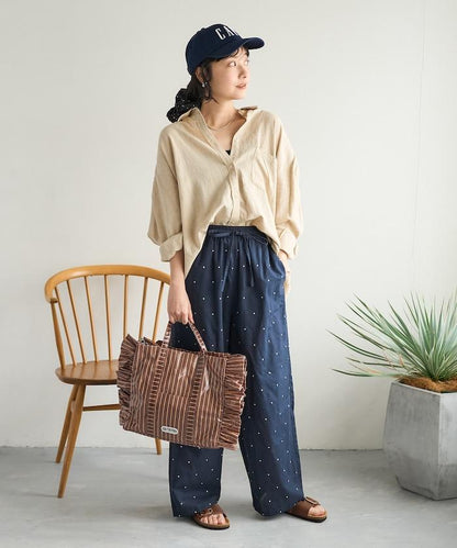 印度工藝拉梅亮點刺繡 鬆緊設計 可成套搭配 休閒褲