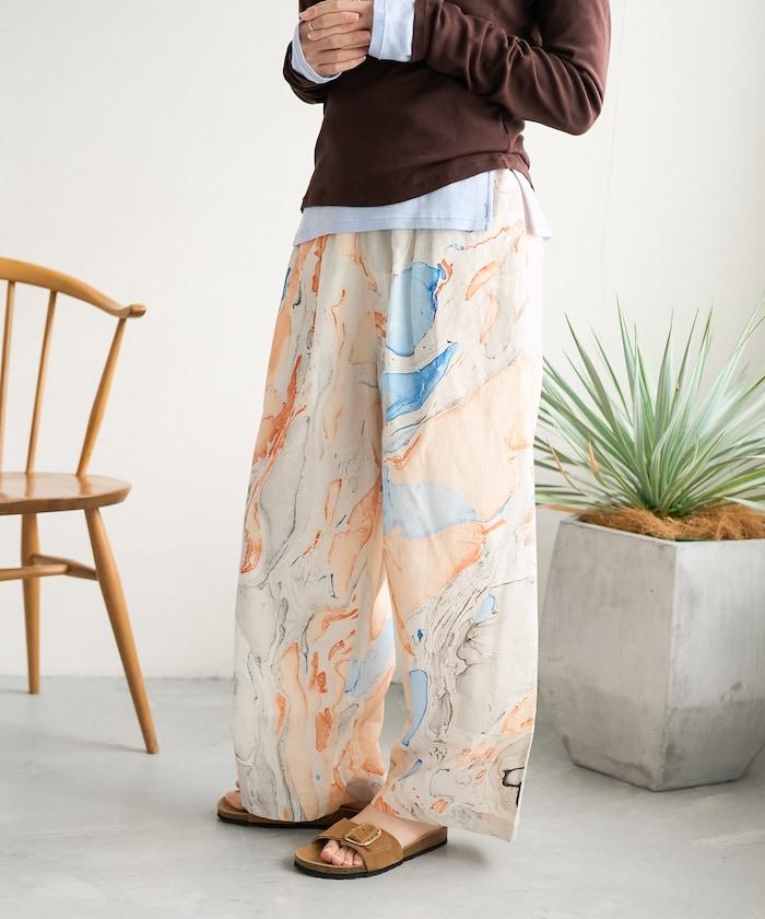 印度大理石紋印花 休閒褲