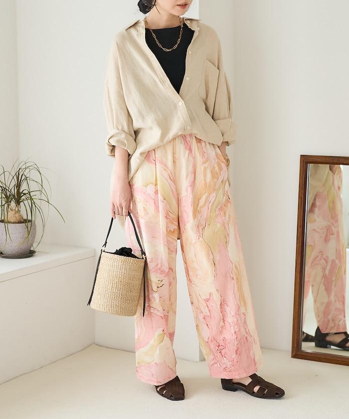 印度大理石紋印花 休閒褲