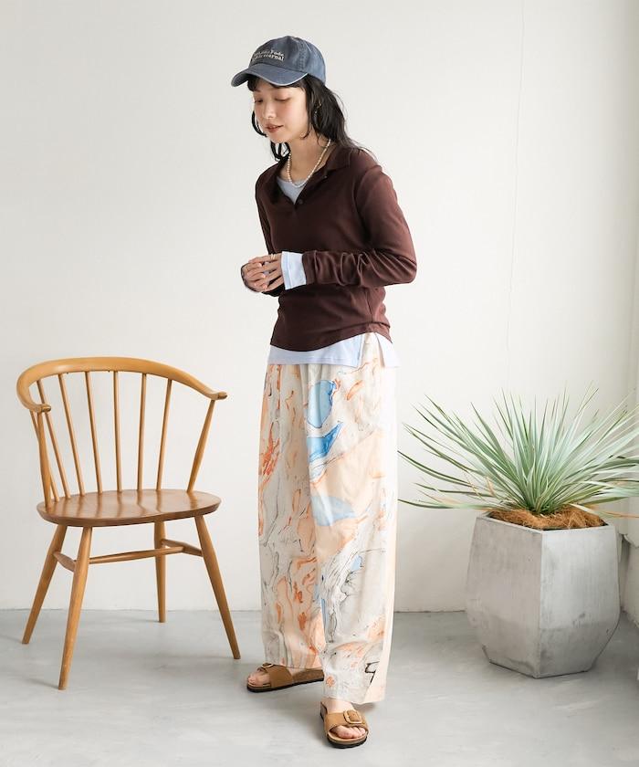 印度大理石紋印花 休閒褲