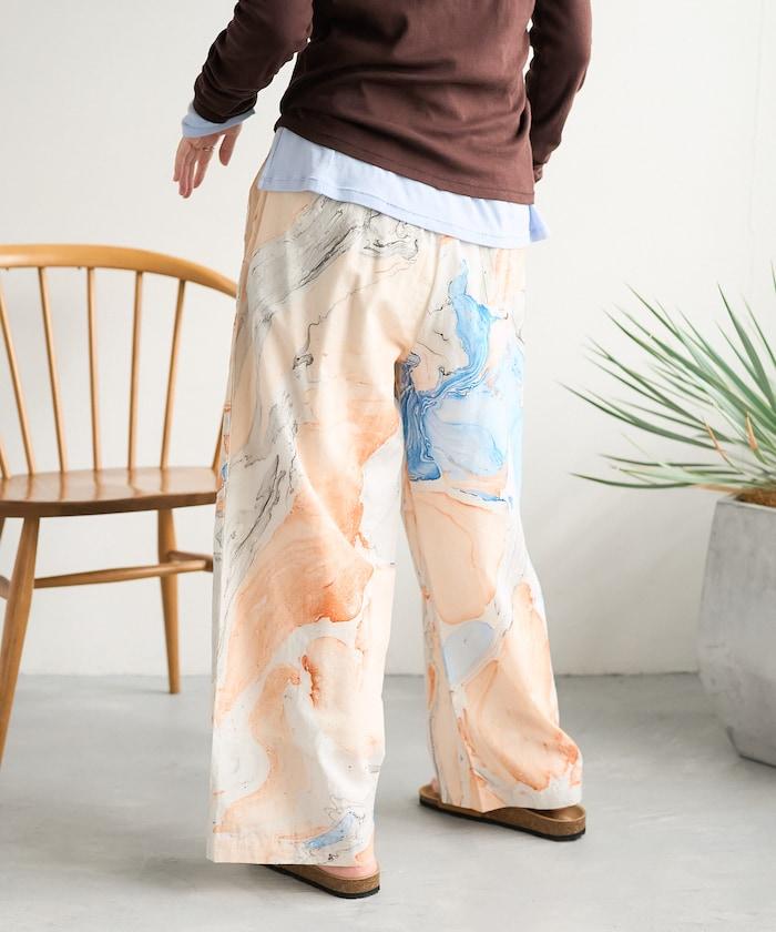 印度大理石紋印花 休閒褲