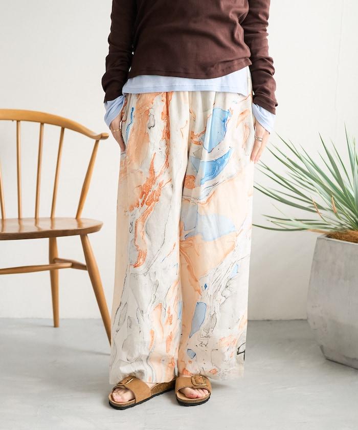 印度大理石紋印花 休閒褲