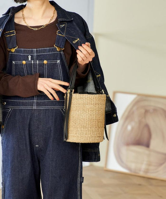 細緻蕉麻桶型單肩包