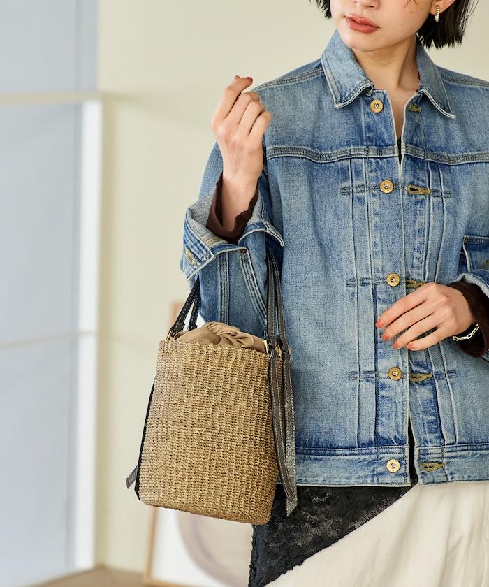 細緻蕉麻桶型單肩包