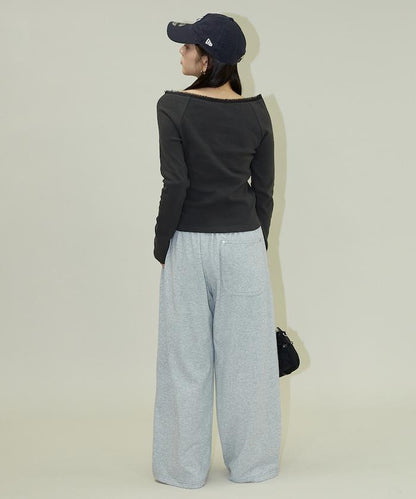 領口蕾絲拼接 長袖 T恤