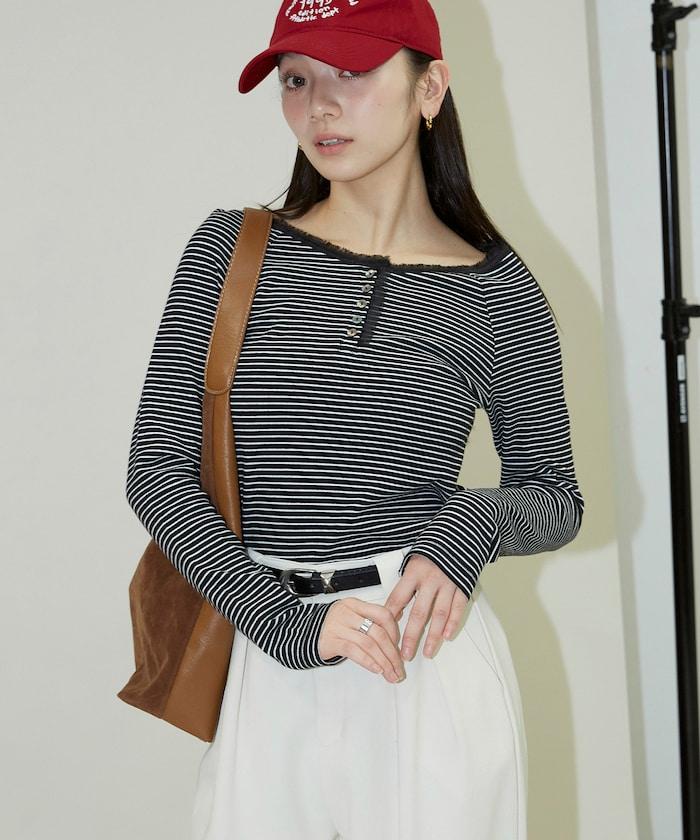 領口蕾絲拼接 長袖 T恤