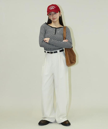 領口蕾絲拼接 長袖 T恤