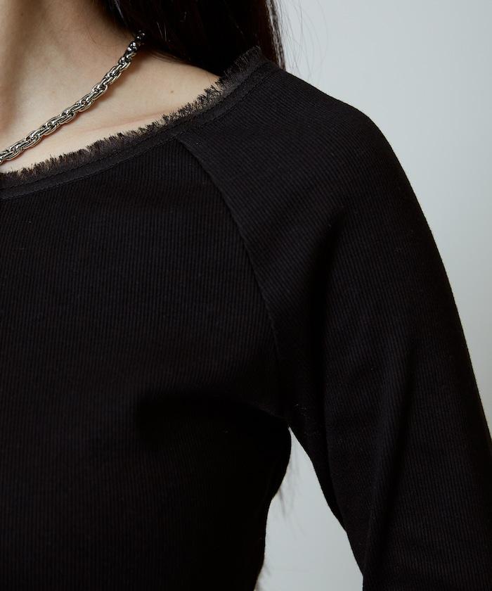 領口蕾絲拼接 長袖 T恤