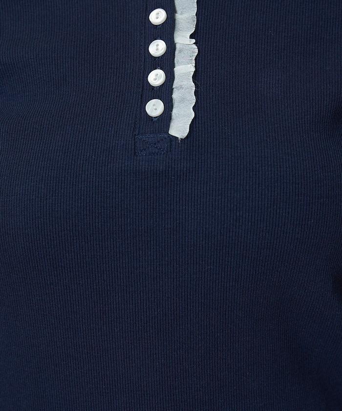 領口蕾絲拼接 長袖 T恤