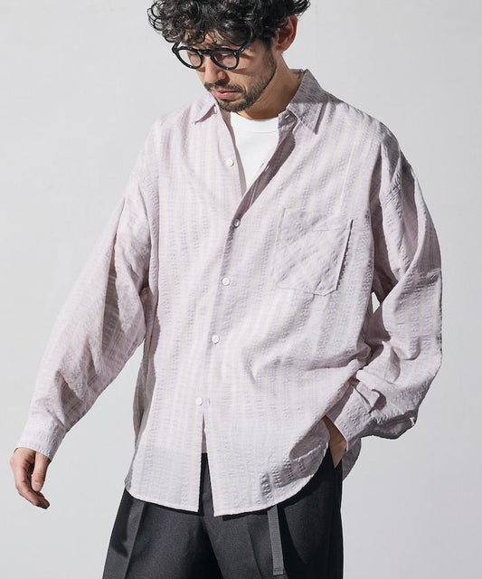 泡泡紗 標準領 長袖 格紋 襯衫（特別款）