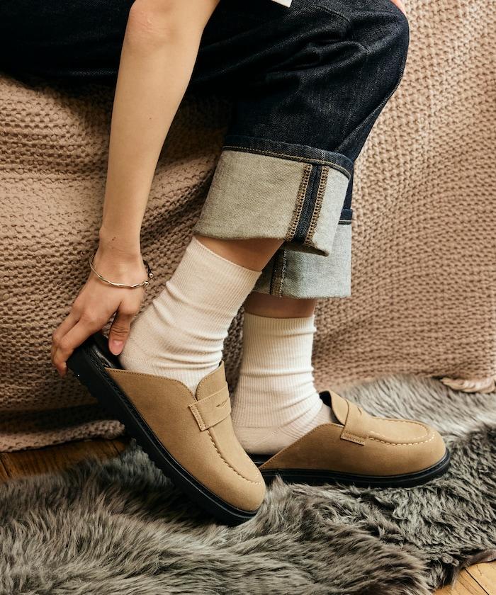 天鵝絨皮革 樂福廓形 一腳蹬 穆勒鞋