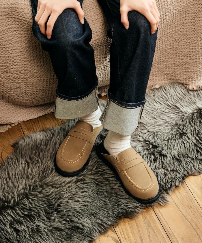 天鵝絨皮革 樂福廓形 一腳蹬 穆勒鞋