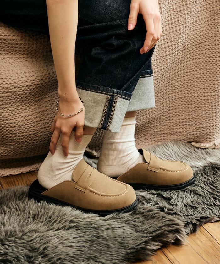 天鵝絨皮革 樂福廓形 一腳蹬 穆勒鞋