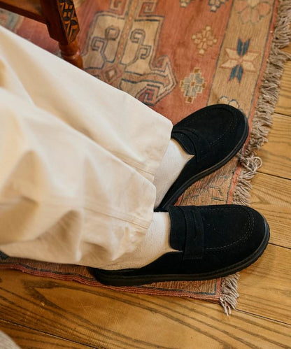 天鵝絨皮革 樂福廓形 一腳蹬 穆勒鞋