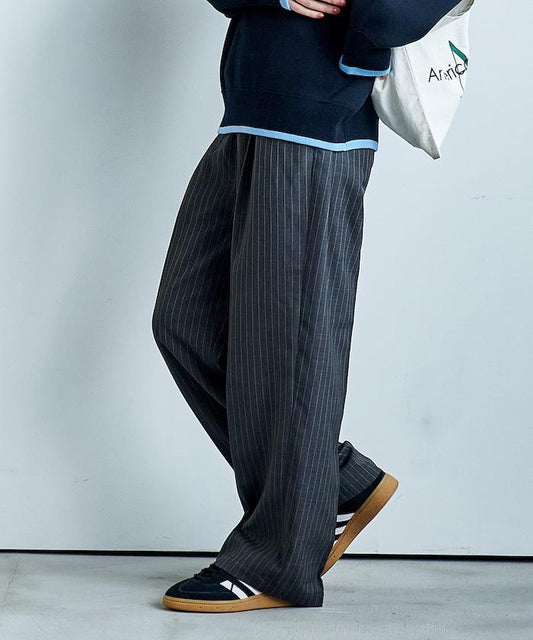 接觸冷感 UVカット LINEN TOUCH 褶飾 彈力 休閒褲