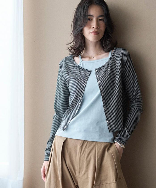 疊穿組合 條紋設計 針織開衫＋吊帶背心套裝