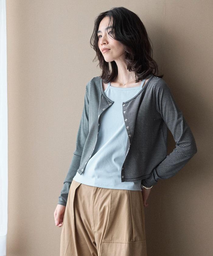 疊穿組合 條紋設計 針織開衫＋吊帶背心套裝