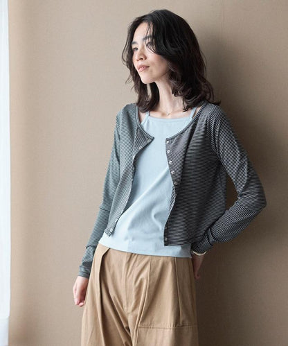 疊穿組合 條紋設計 針織開衫＋吊帶背心套裝