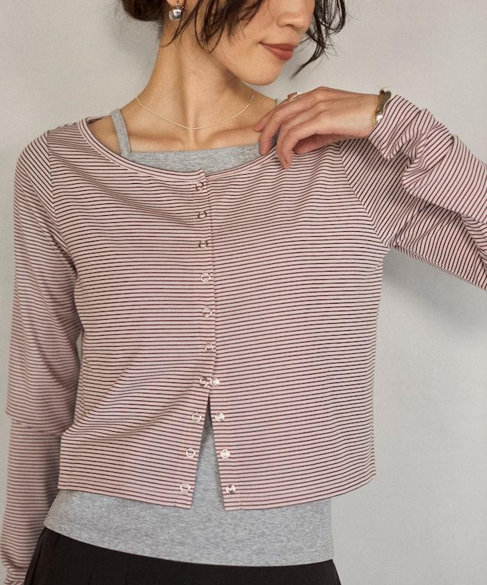 疊穿組合 條紋設計 針織開衫＋吊帶背心套裝