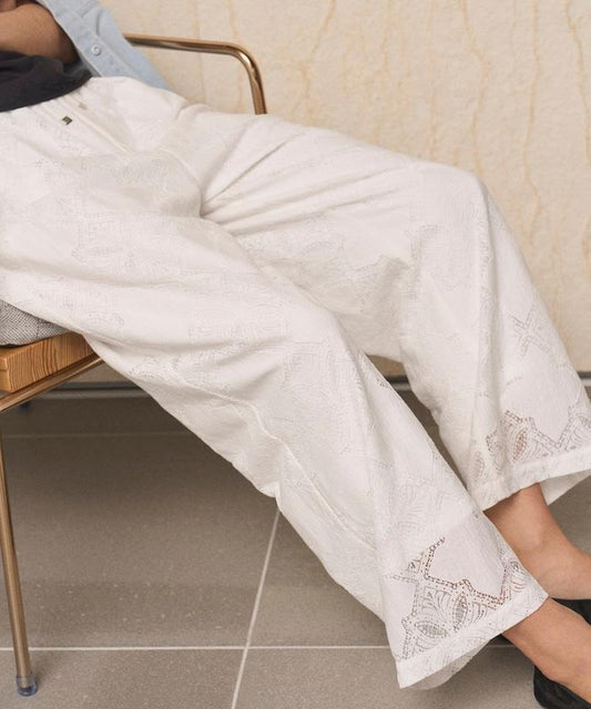 拼接蕾絲鬆緊腰休閒褲（可成套搭配）