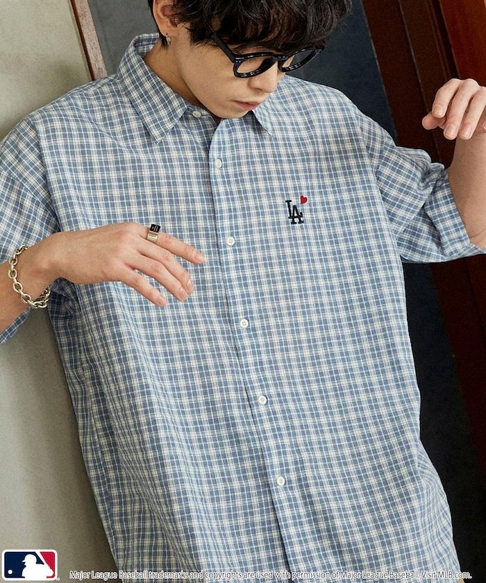 MLB 特別款 寬鬆版 單點刺繡 短袖襯衫