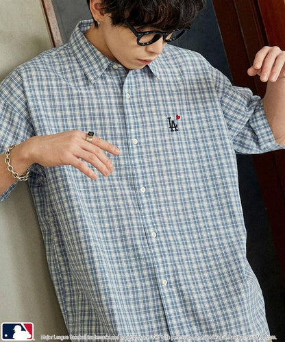 MLB 特別款 寬鬆版 單點刺繡 短袖襯衫