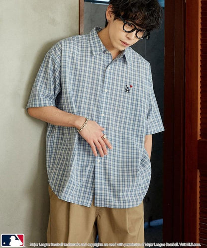 MLB 特別款 寬鬆版 單點刺繡 短袖襯衫