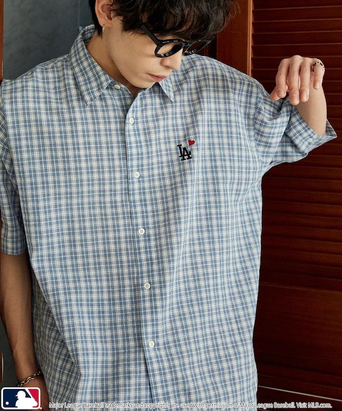 MLB 特別款 寬鬆版 單點刺繡 短袖襯衫