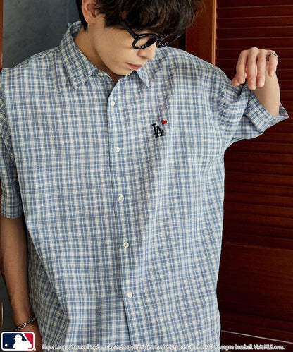 MLB 特別款 寬鬆版 單點刺繡 短袖襯衫