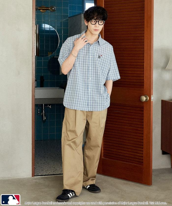 MLB 特別款 寬鬆版 單點刺繡 短袖襯衫