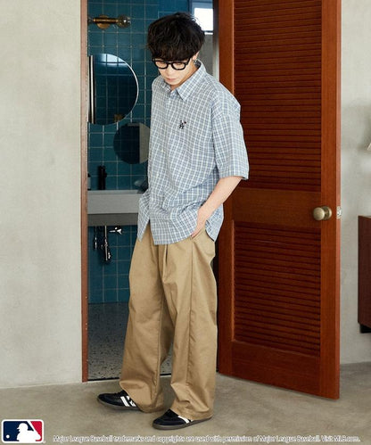 MLB 特別款 寬鬆版 單點刺繡 短袖襯衫