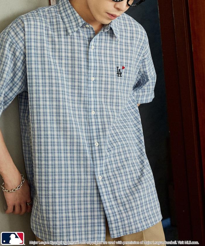 MLB 特別款 寬鬆版 單點刺繡 短袖襯衫