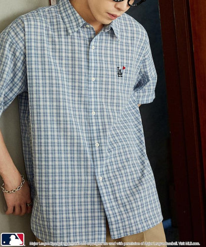 MLB 特別款 寬鬆版 單點刺繡 短袖襯衫