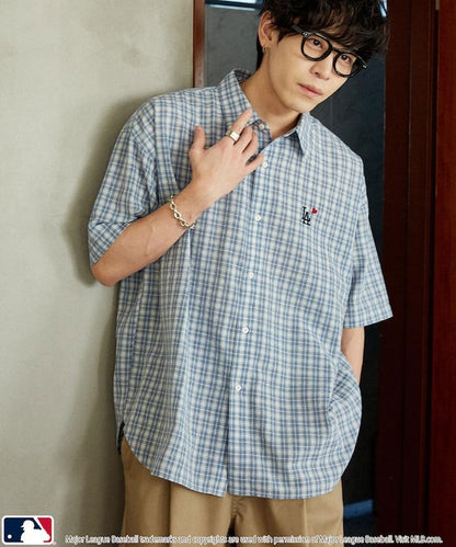 MLB 特別款 寬鬆版 單點刺繡 短袖襯衫