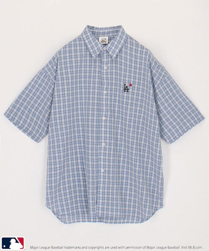 MLB 特別款 寬鬆版 單點刺繡 短袖襯衫