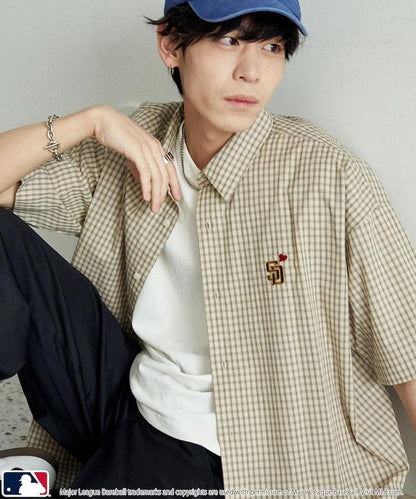 MLB 特別款 寬鬆版 單點刺繡 短袖襯衫