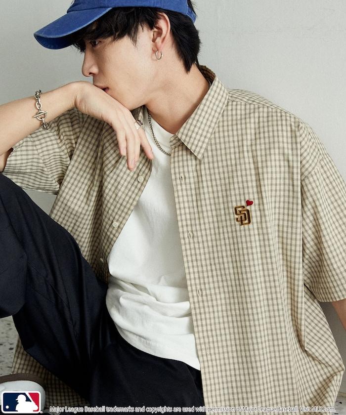 MLB 特別款 寬鬆版 單點刺繡 短袖襯衫