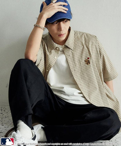 MLB 特別款 寬鬆版 單點刺繡 短袖襯衫