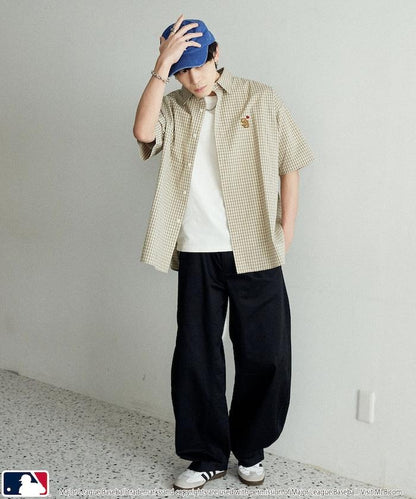 MLB 特別款 寬鬆版 單點刺繡 短袖襯衫