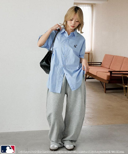 MLB 特別款 寬鬆版 單點刺繡 短袖襯衫