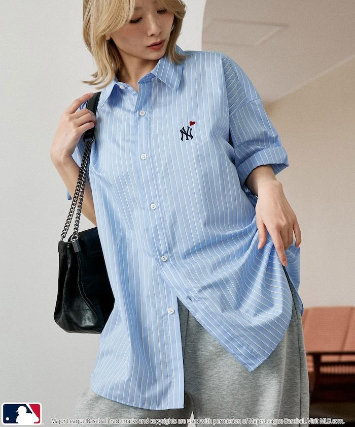 MLB 特別款 寬鬆版 單點刺繡 短袖襯衫