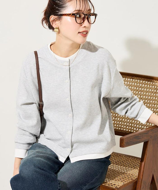 褶飾羅紋層疊設計扣式針織開衫