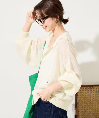 透紗針織 雙拉鍊 透氣 針織連帽開衫