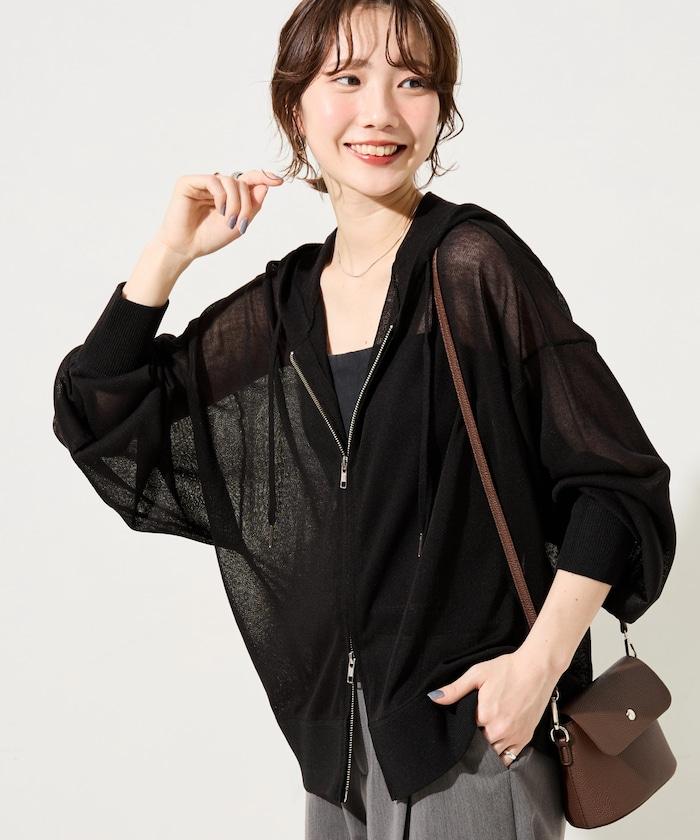 透紗針織 雙拉鍊 透氣 針織連帽開衫