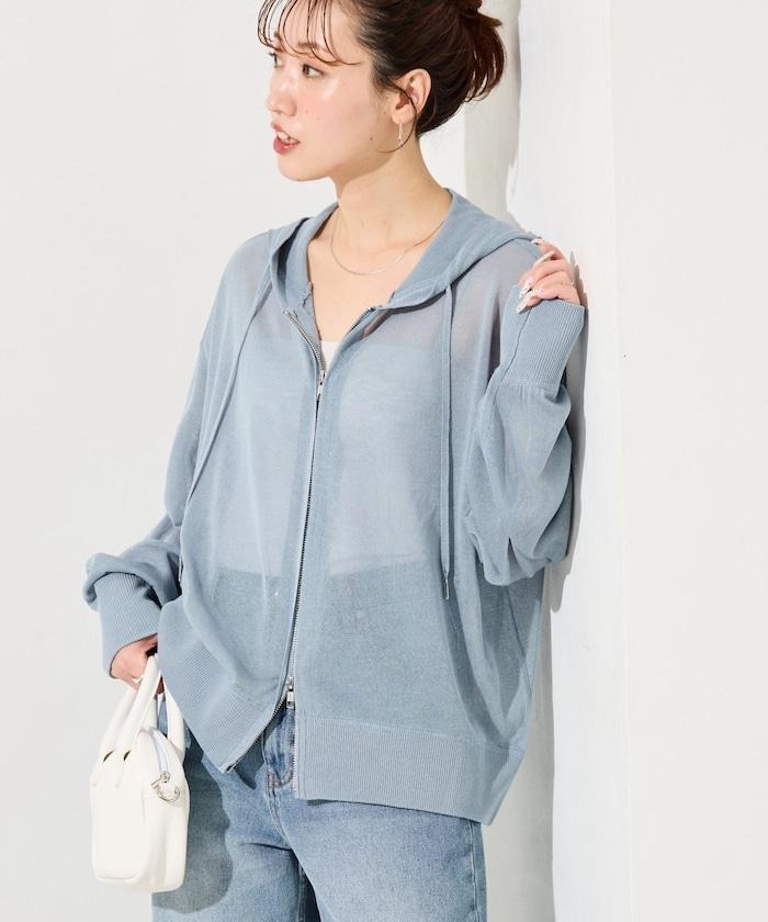 透紗針織 雙拉鍊 透氣 針織連帽開衫