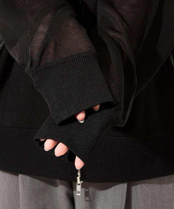 透紗針織 雙拉鍊 透氣 針織連帽開衫