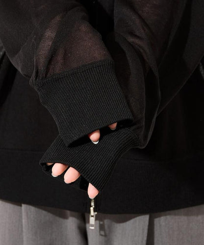 透紗針織 雙拉鍊 透氣 針織連帽開衫